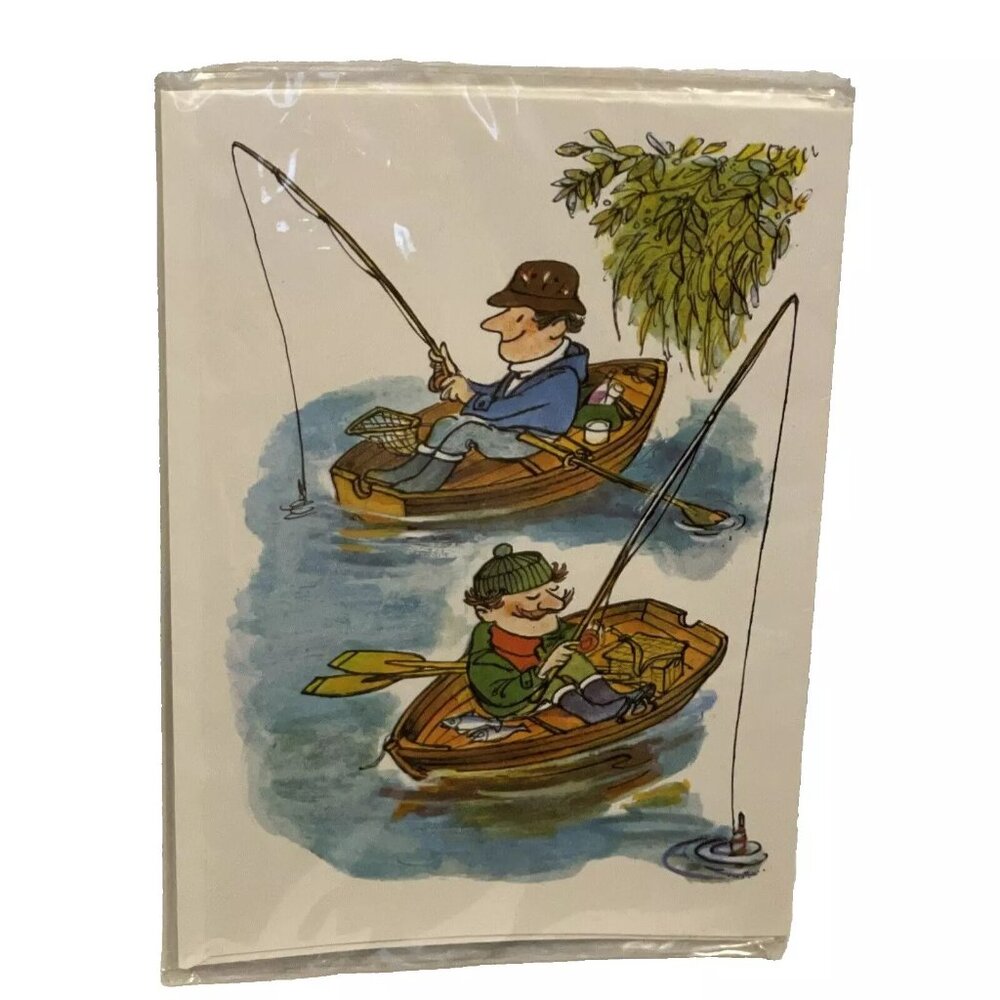 Gordon Fraser Friendship Card Two Men Fishing Newton Illistrated Bedford Vintage